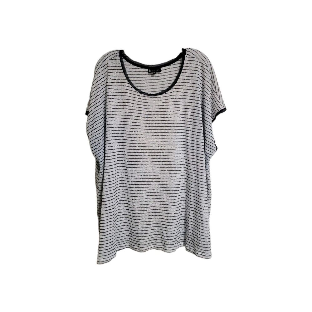 Collection by Bobeau Women 3X White Navy Stripe Short Sleeve Oversized Tunic Top